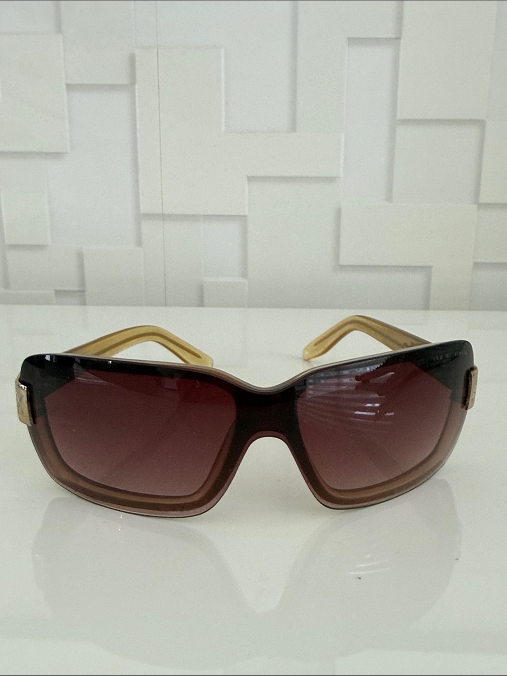 Armani Exchange Brown Gradient Shield Sunglasses with Gold Temple Accents